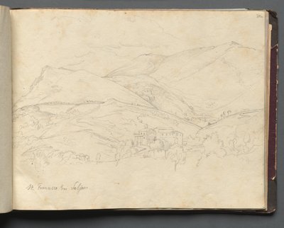 Album med utsikt over Roma og omgivelsene, landskapsstudier, side 34a: "St. Francesco" av Franz Johann Heinrich Nadorp