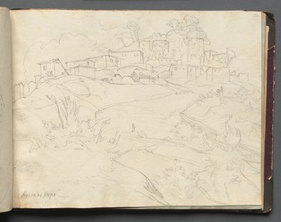 Album med utsikt over Roma og omgivelsene, landskapsstudier, side 35a: Rocca di Papa. av Franz Johann Heinrich Nadorp