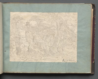 Album med utsikt over Roma og omegn, landskapsstudier, side 36a: Romersk utsikt. av Franz Johann Heinrich Nadorp
