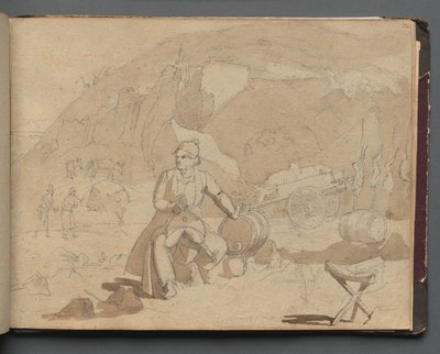 Album med utsikt over Roma og omegn, landskapsstudier, side 39a: Figur i et landskap. av Franz Johann Heinrich Nadorp