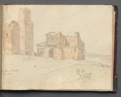 Album med utsikt over Roma og omegn, landskapsstudier, side 41a: St. Pietro, Toscanella. av Franz Johann Heinrich Nadorp