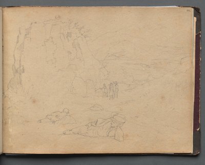Album med utsikt over Roma og omegn, landskapsstudier, side 44a: Figurer i et landskap. av Franz Johann Heinrich Nadorp