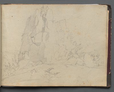 Album med utsikt over Roma og omgivelsene, landskapsstudier, side 45a: Steinete landskap av Franz Johann Heinrich Nadorp