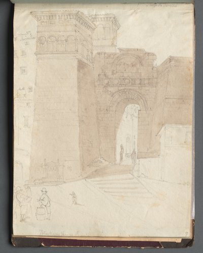 Album med utsikt over Roma og omgivelsene, landskapsstudier, side 50a: romersk arkitektonisk utsikt av Franz Johann Heinrich Nadorp
