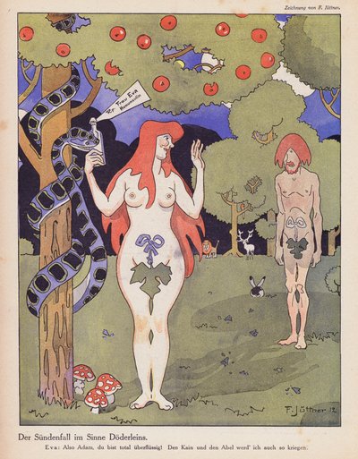 The Fall of Man ifølge Doderlein (farge litho) av Franz Jüttner