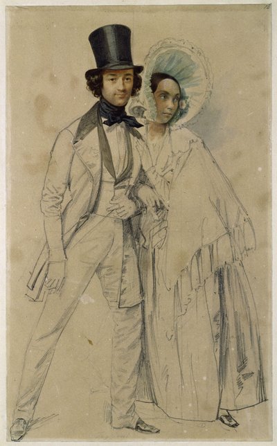 Ekteparet Paul og Amalie Taglioni (Studie til maleriet «Parade for det første fotgarderegimentet», 1839) av Franz Krüger