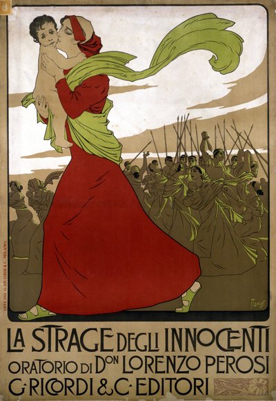 Plakat for “The massacre of the innocents” ”, oratorium av den italienske komponisten Don Lorenzo Perosi (1872 - 1956). Tegning av F. Laskoff av Franz Laskoff