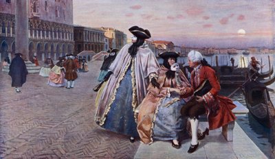 Etter ballen, Venezia (farge litho) av Franz Leo Ruben