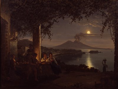 Månebelyst utsikt over Napolibukten (olje på lerret) av Franz Ludwig Catel