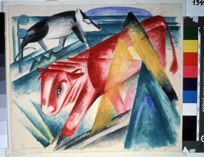 ""Dyr"" (Dyr) Ku og villsvin. Akvarell av Franz Marc (1880-1916) (ekspresjonisme) 1913. Størrelse 39x45 cm Pushkin-museet, Moskva av Franz Marc