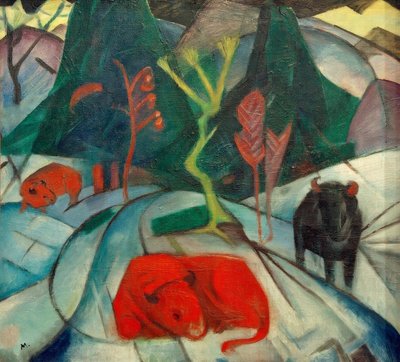 Bison om vinteren (rød bison) av Franz Marc