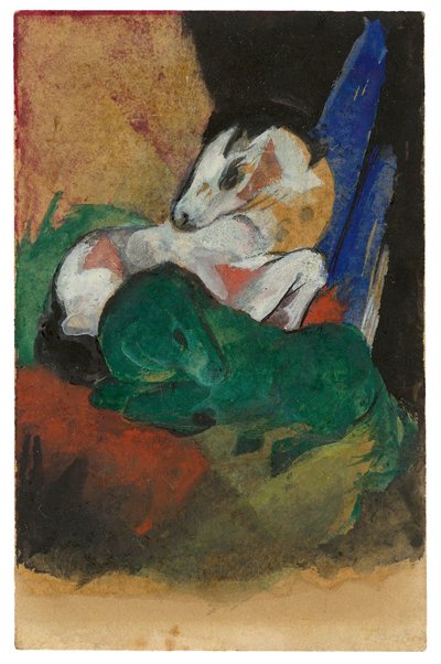 Grønn og hvit hest. Postkort til Elisabeth Macke, 1913. av Franz Marc