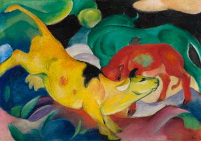 Kyr, røde, grønne, gule av Franz Marc