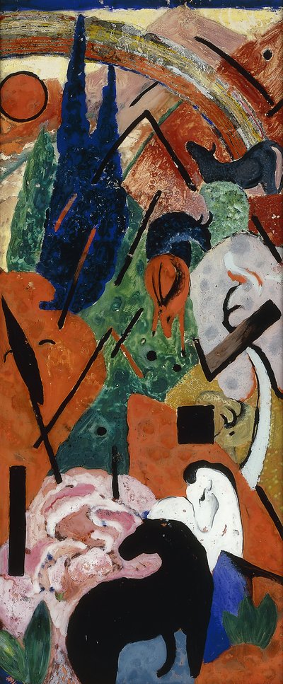 Landskap med dyr og regnbuer; Landskap med dyr og regnbue, 1911 av Franz Marc