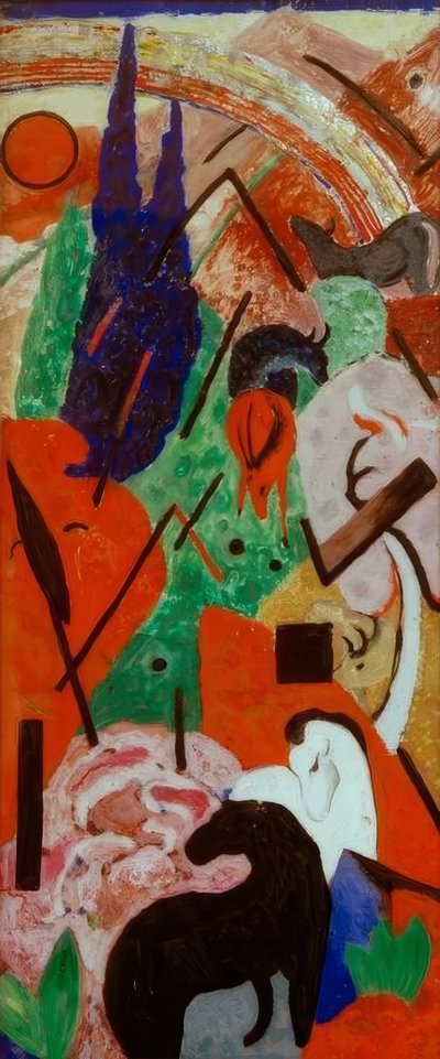 Landskap med dyr og regnbue av Franz Marc