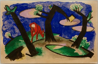 Landskap med et rødt dyr av Franz Marc