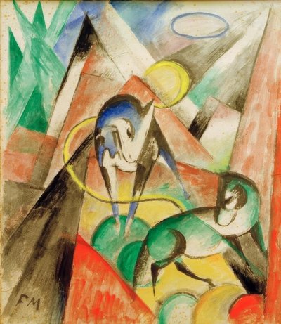 Landskap med to hester av Franz Marc