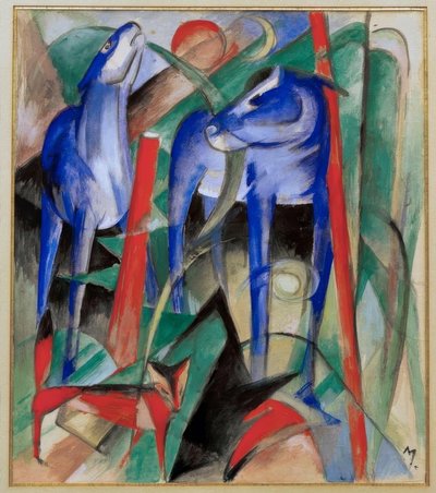 Creation of the Horses (tre mytiske dyr) av Franz Marc