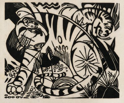 Tiger, 1912 (tresnitt på japansk papir) av Franz Marc