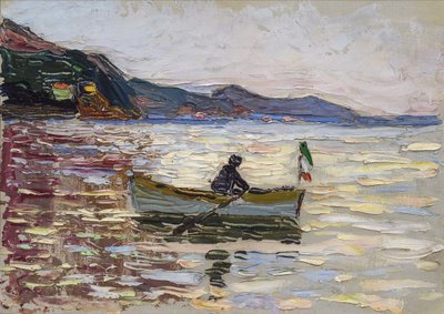 ""Utsikt over Rapallo med båt på havet"" (Rapallo Boat On The Sea) Maleri av Wassily Kandinsky (eller Wassily Kandinski eller Kandinskij av Franz Marc