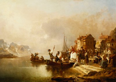 En bryllupsfest som går ombord i en båt, 1864 av Franz Richard Unterberger