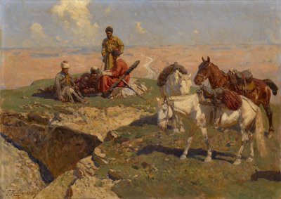 Kaukasiske ryttere i hvile, 1917 av Franz Roubaud