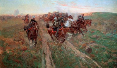 Scene fra slaget ved Kuryuk-Dara i juli 1854, 1900. av Franz Roubaud