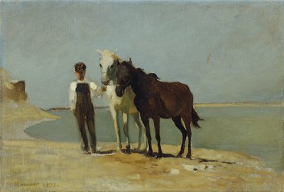 En gutt med hester på stranden av Franz Rumpler