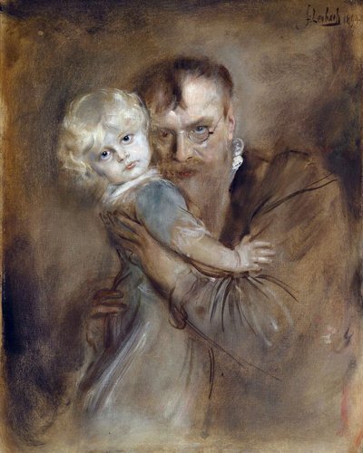 Selvportrett med datteren Marion - Lenbach, Franz, von (1836-1904) - 1894 - Olje på lerret - 81,5x65,5 - Privat samling av Franz Seraph von Lenbach