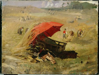 Den røde paraplyen (olje på papp på papir) av Franz Seraph von Lenbach