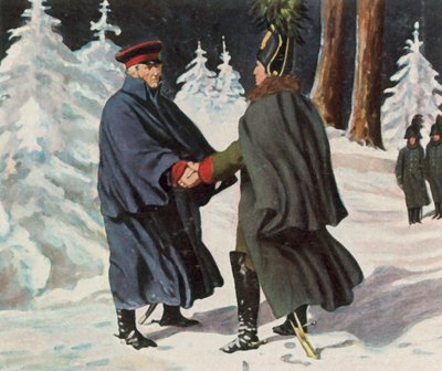 Forhandlinger mellom Yorck og den russiske generalen Diebitsch, 25. desember 1812 (forbedret fargelito) av Franz Stassen