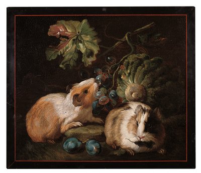 Romersk mikromosaikkpanel som viser to marsvin som spiser kål og druer, 1800-25 av Franz Werner von Tamm