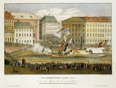 Dampskipet Maria Anna, avgang til Linz 12 … (litografi) av Franz Wolf