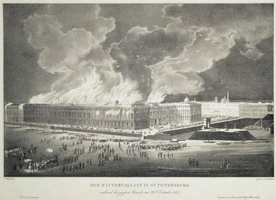 Brann i Vinterpalasset 29. desember 1837, ca. 1838 av Franz Wolf
