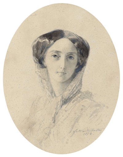 Olga Nikolaievna de Russie (1895-1918) - Portrett av storhertuginne Olga Nikolaevna av Russland (1822-1892), dronning av Wuerttemberg - Winterhalter, Franz Xavier (1805-1873) - 1856 - Akvarell og blekk på papir - 20x16 - Privat samling av Franz Xaver Winterhalter