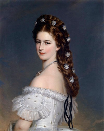""Portrett av Elisabeth av Wittelsbach (1837-1898) (sissi eller sisi), keiserinne av Østerrike (1854-1898) og dronning av Ungarn (1867-1898)"" Maleri av Franz Xavier Winterhalter (1805-1873) ca. 1860 Privat samling av Franz Xaver Winterhalter
