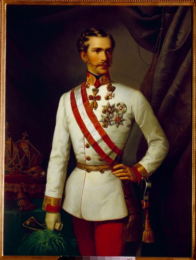 Portrett av Francois Joseph av Østerrike var 28 år gammel i seremoniell uniform (1830-1916). Maleri av Francois Xaver Winterhalter (1806-1873) av Franz Xaver Winterhalter