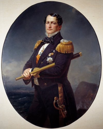 Portrett av en admiral En marineadmiral, med lang utsikt, et marint landskap på baksiden. Maleri av Xaver Winterhalter (1806-1873) Brest fra 1800-tallet, Museum of Fine Arts av Franz Xaver Winterhalter
