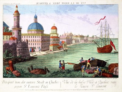 Utsikt over Lower Town ved Quebec mot St. Lawrence River. Gravering av Franz-Xavier Habermann av Franz Xavier Habermann