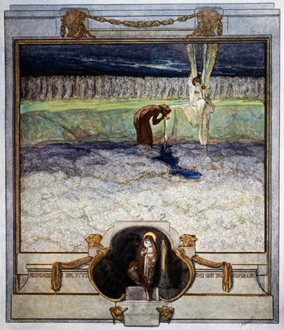 Als ich nahe dem gesegneten Ufer war, """"Asperges me,"""" hörte ich so süß gesungen, ich kann mich nicht daran erinnern, geschweige denn es schreiben, Fegefeuer, Gesang XXXI, Göttliche Komödie von Dante Alighieri, Illustration von Franz von Bayros (1866-1 von Franz von  Bayros