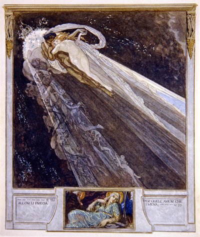 Illustrasjon fra Dantes guddommelige komedie, Inferno, Canto V. 77, 1921 (wc på papir) av Franz von Bayros