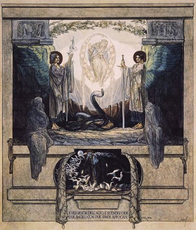 Illustrasjon fra Dantes guddommelige komedie, Skjærsilden, Canto VIII: 24, 1921 (wc på papir) av Franz von Bayros