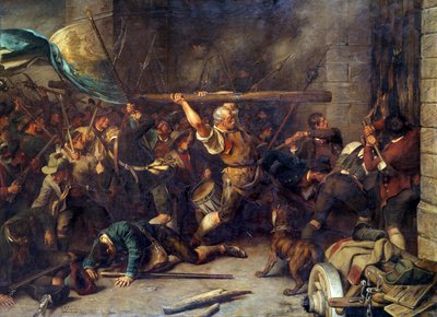 Bøndenes opprør i 1850 Angrepet på den røde barrieren"" Maleri av Franz Defregger (1835-1921) av Franz von Defregger