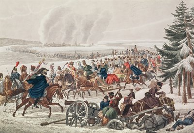 Den franske hærens retrett over elven Berezina, 26. november 1812, gravert av J.A. Klein av Franz von Habermann