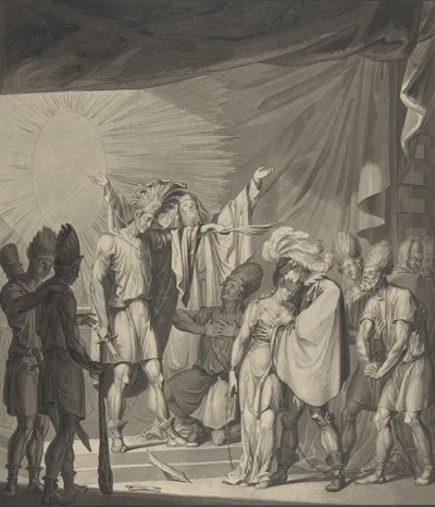 Solkongen salver et bundet par, fra August von Kotzebues Die Sonnenjungfrau, 1800-tallet. av Franz von Hauslab