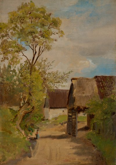 Landsbygate i Aresing (?) med en kvinnelig figur av Franz von Lenbach