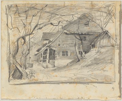 Husmannsplass under nakne trær av Franz von Lenbach