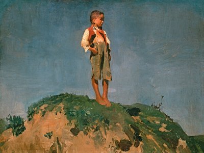 Keepergutt på en gressbakke av Franz von Lenbach