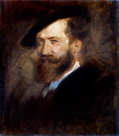 Portrett av kunstneren Wilhelm Busch, 1832-1908, 1877-1880. av Franz von Lenbach