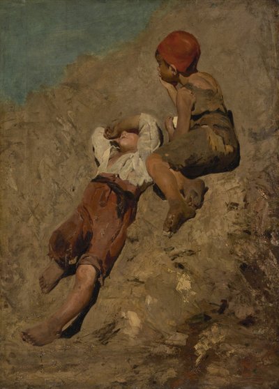 To bondegutter i en skråning av Franz von Lenbach